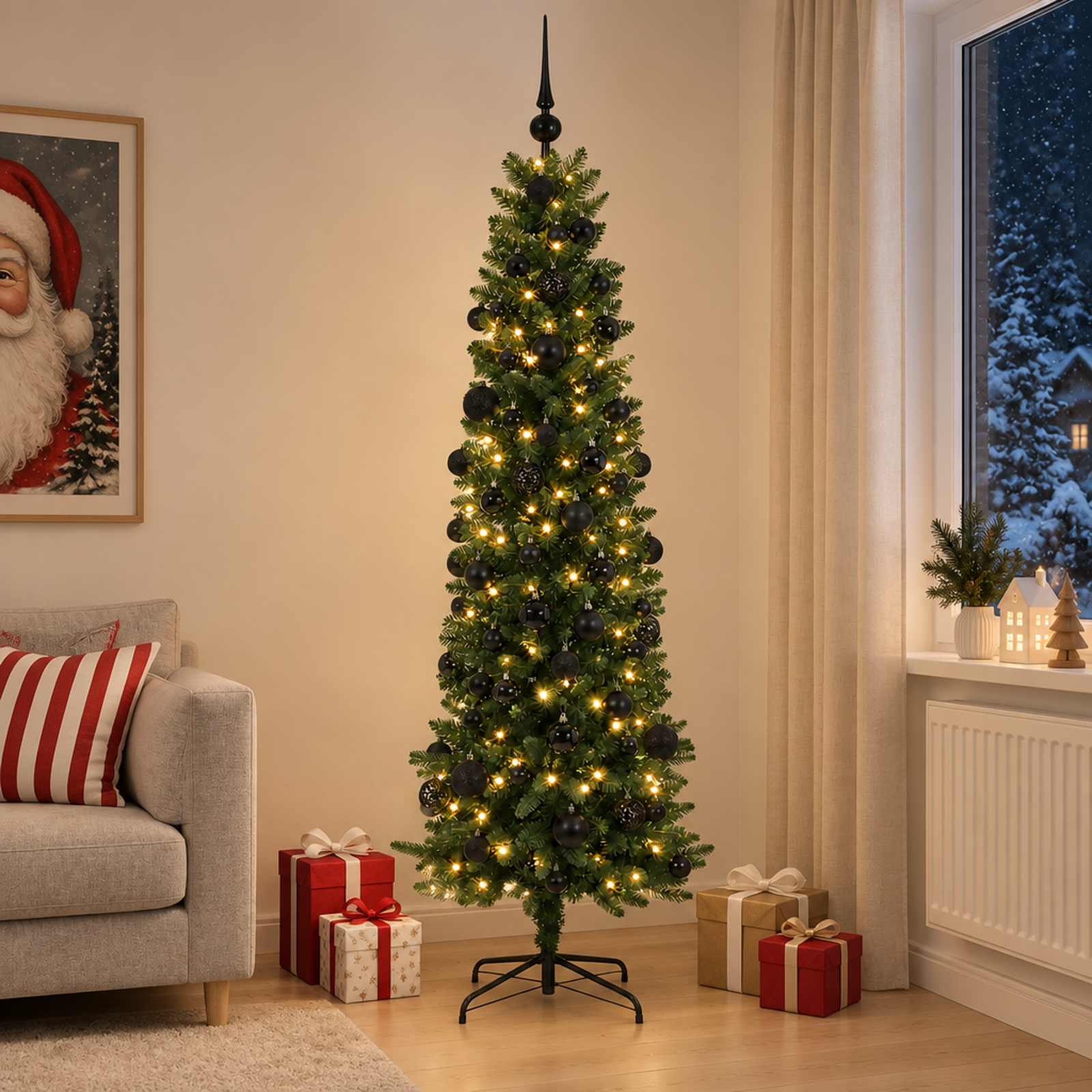Kitsas kunstkuusk koos jõulukuulidega 210 cm 300 LED-i