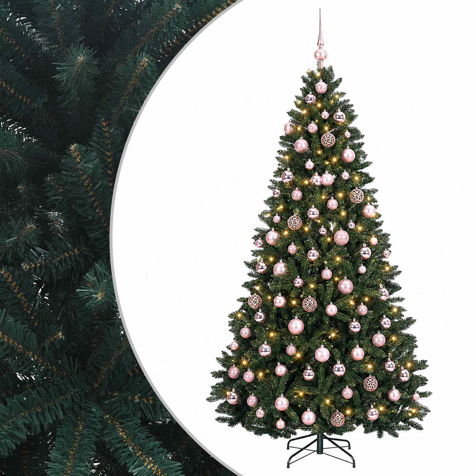 Tumeroheline kunstjõulupuu koos jõulukuulidega 180 cm 300 LED-i