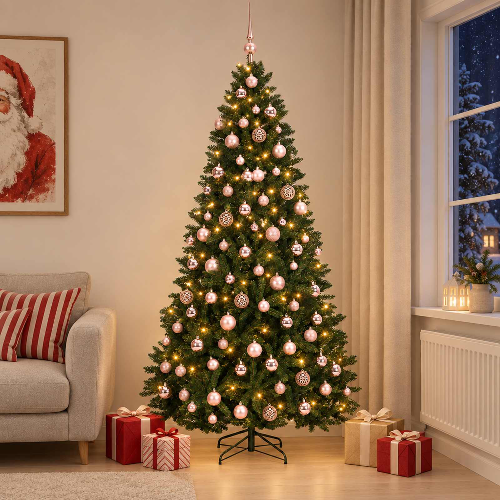 Tumeroheline kunstkuusk koos kuuseehetega 210 cm 300 LED-i