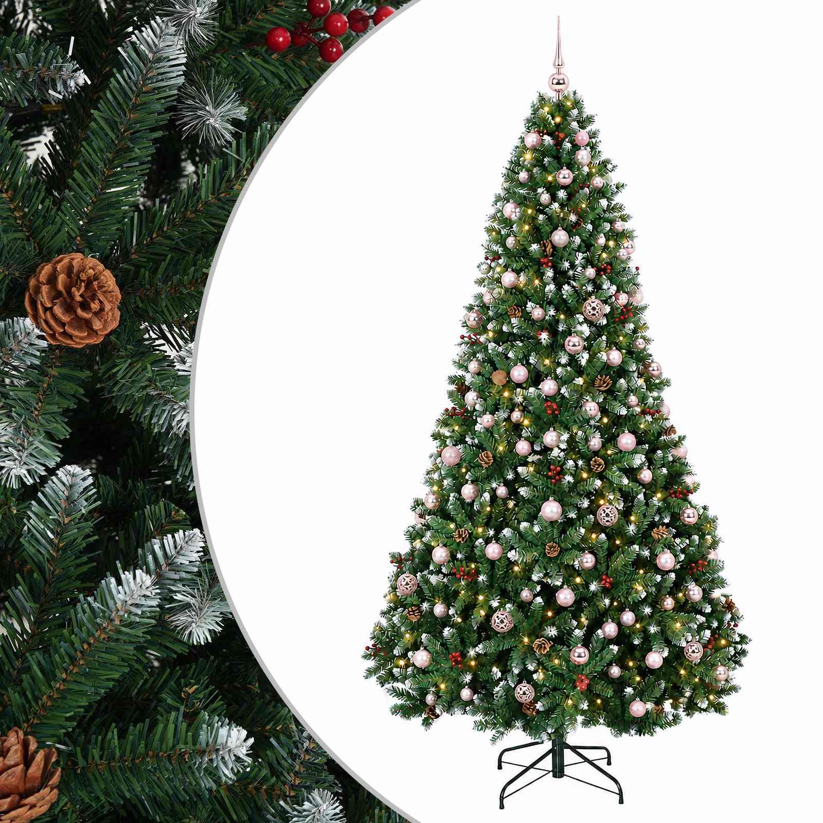 Roheline kunstkuusk jõulukuuliga 180 cm 300 LED-i Soe valge