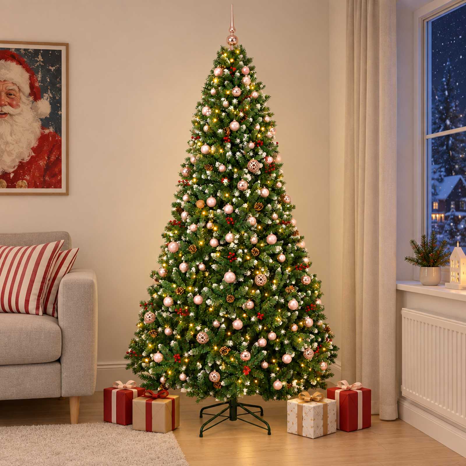 Kunstkuusk jõulukuulidega, roheline 210 cm 300 LED-i Soe valge
