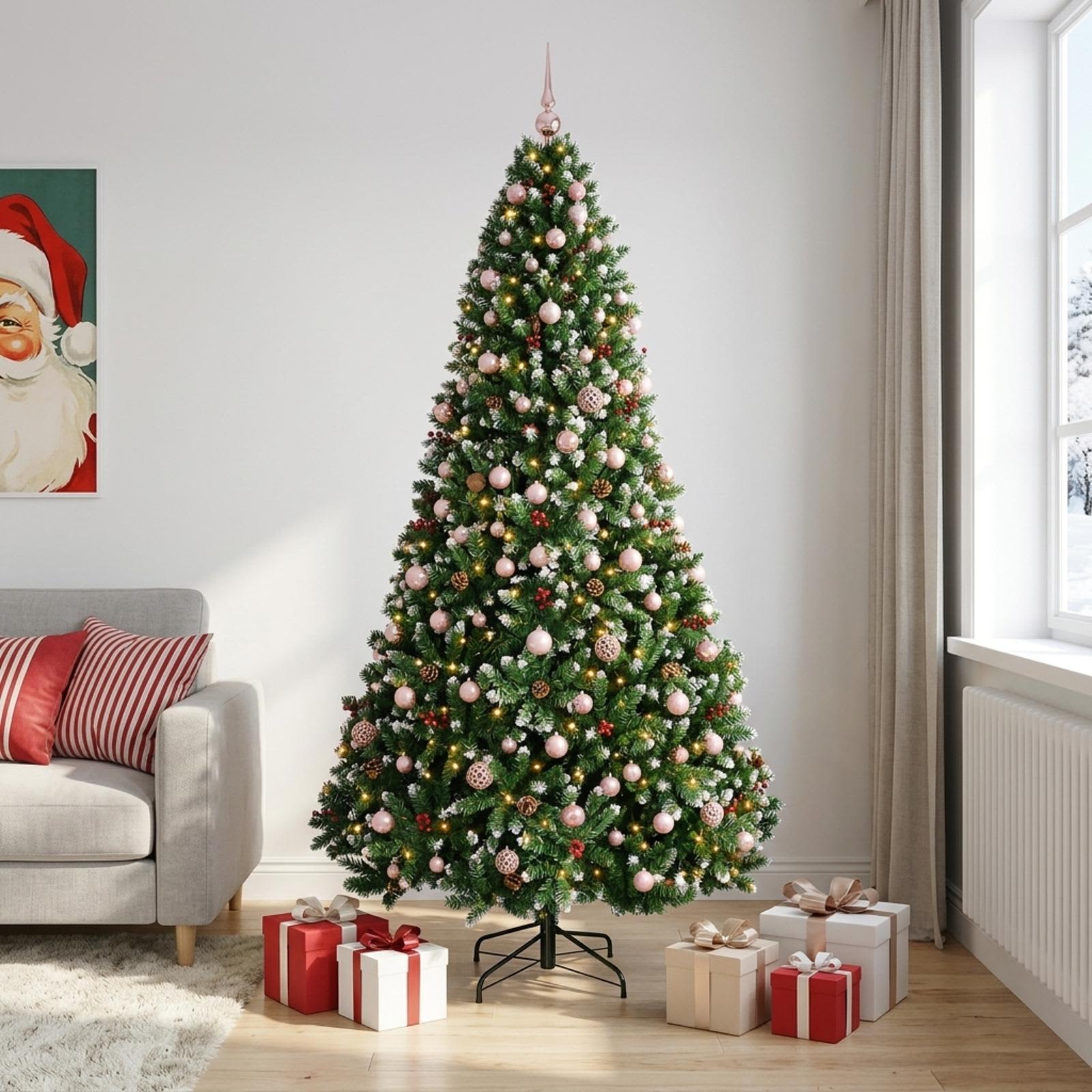 Kunstkuusk jõulukuulidega, roheline 210 cm 300 LED-i Soe valge