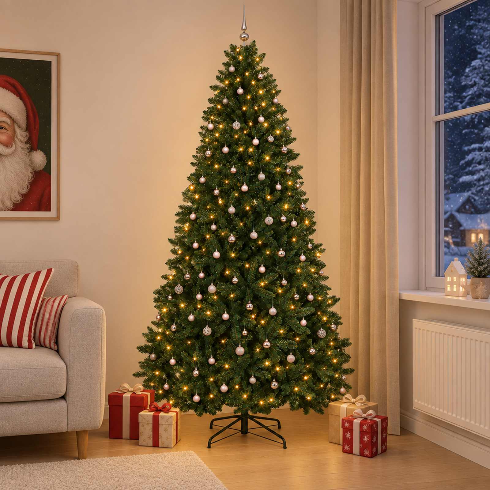 Tumeroheline kunstjõulupuu koos jõulukuuliga 270 cm 600 LED-i