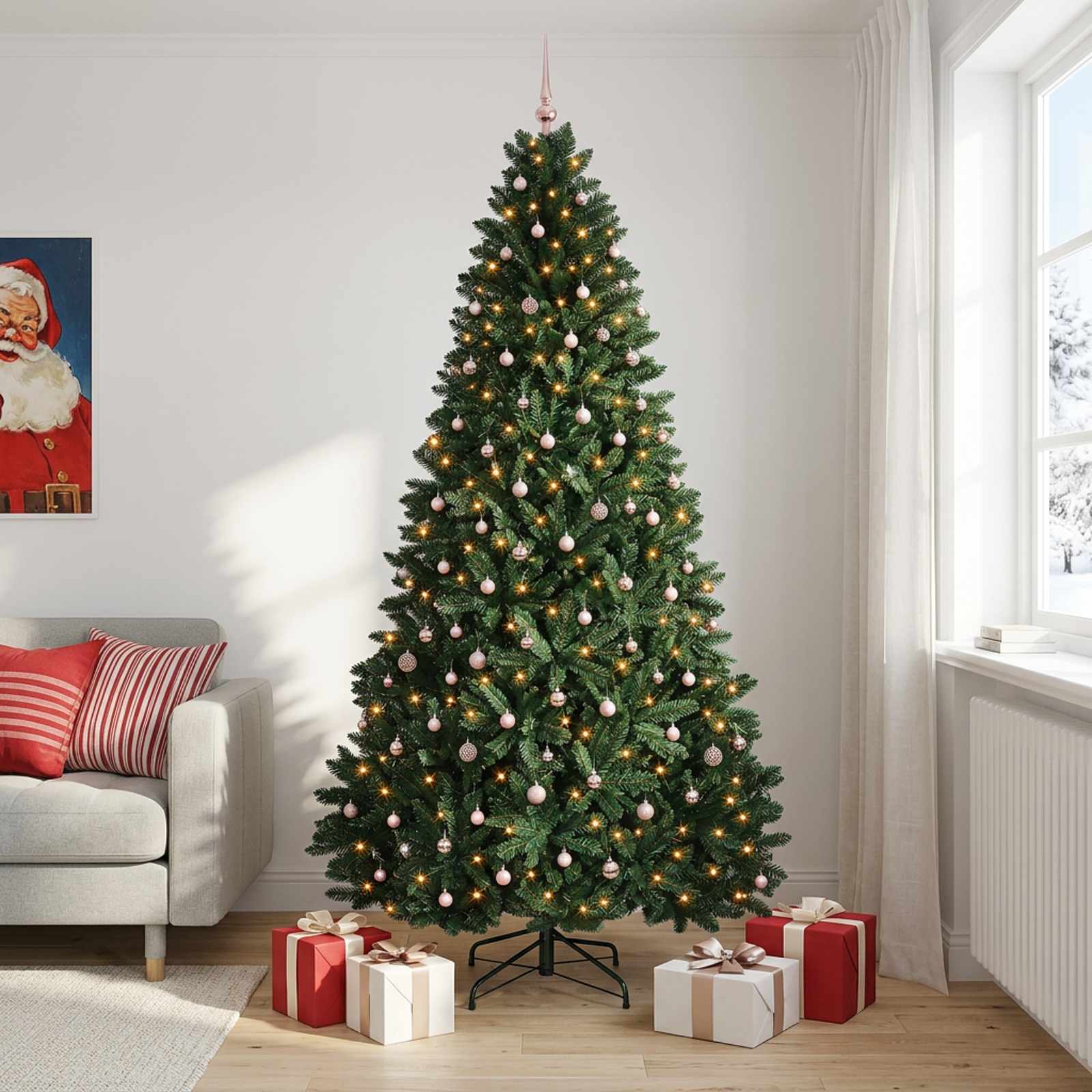 Tumeroheline kunstjõulupuu koos jõulukuuliga 270 cm 600 LED-i