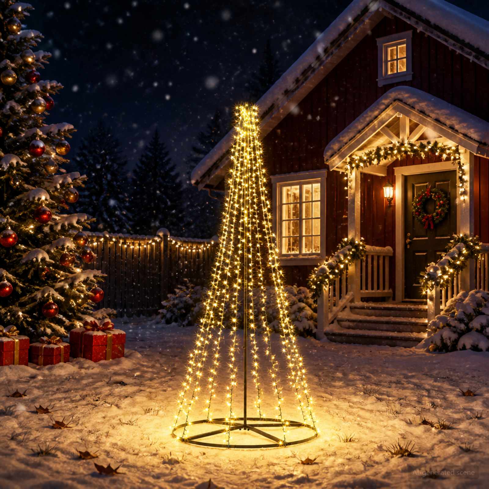 LED jõulupuu 235 cm 1000 LED-i Soe valge Teras Must