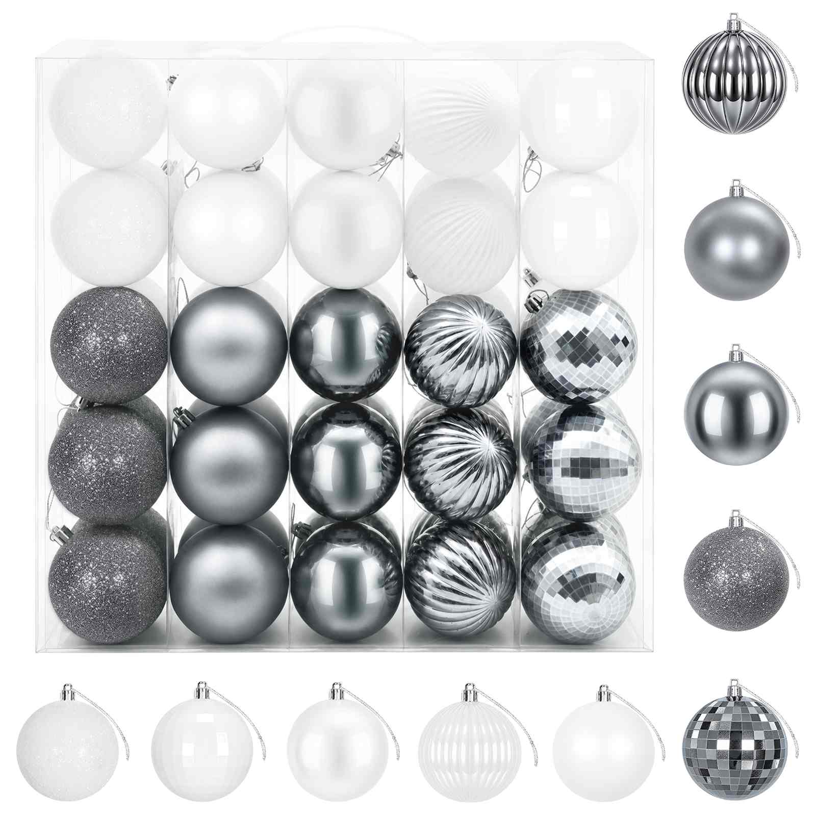 Jõulupalli komplekt 50 tk Valge ja hall 8 cm Polüstüreen