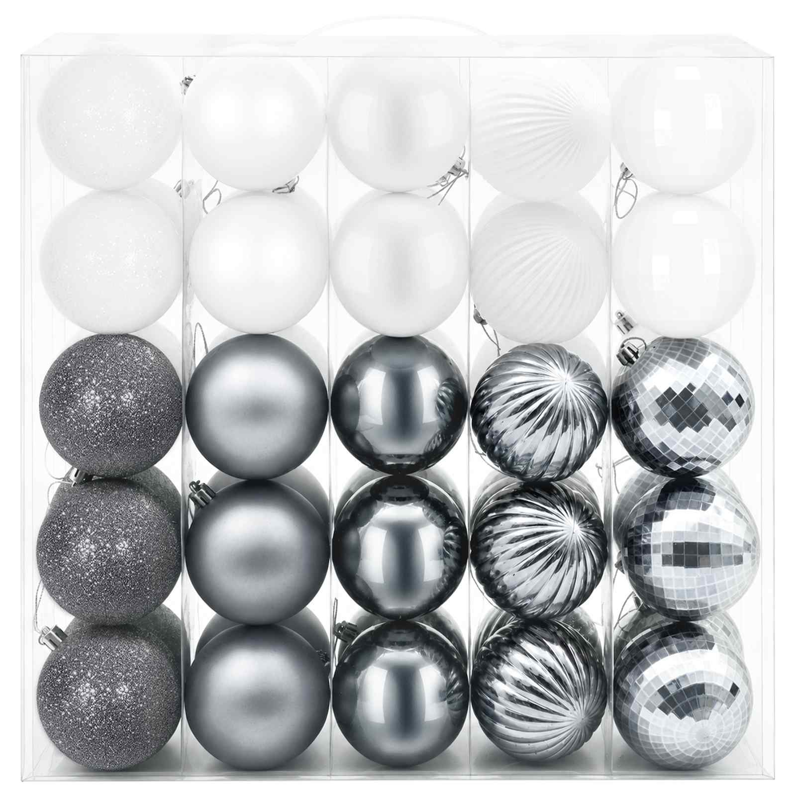 Jõulupalli komplekt 50 tk Valge ja hall 8 cm Polüstüreen