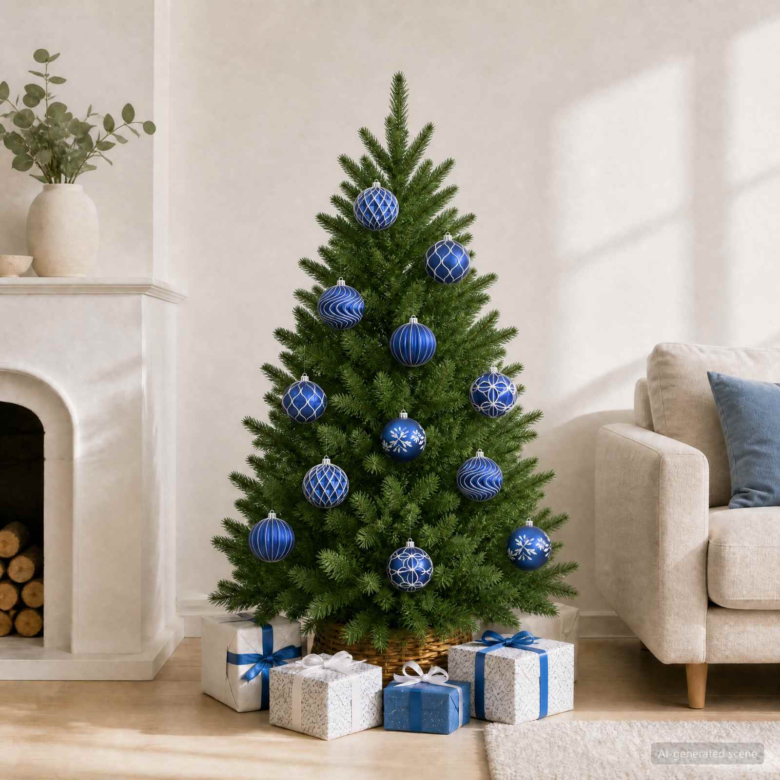 Jõulupallide komplekt XL 12 tk Sinine ja Valge 10 cm