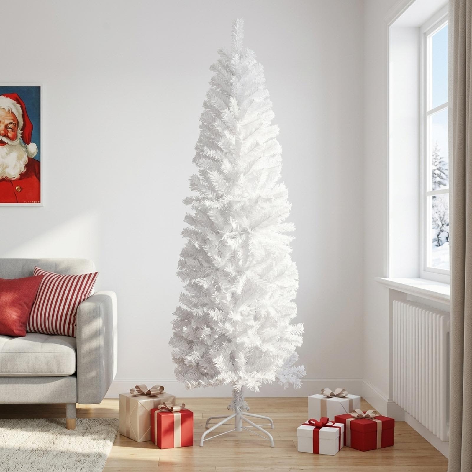 Kunstlik õhuke jõulukuusk 240 cm PVC ja teras Valge