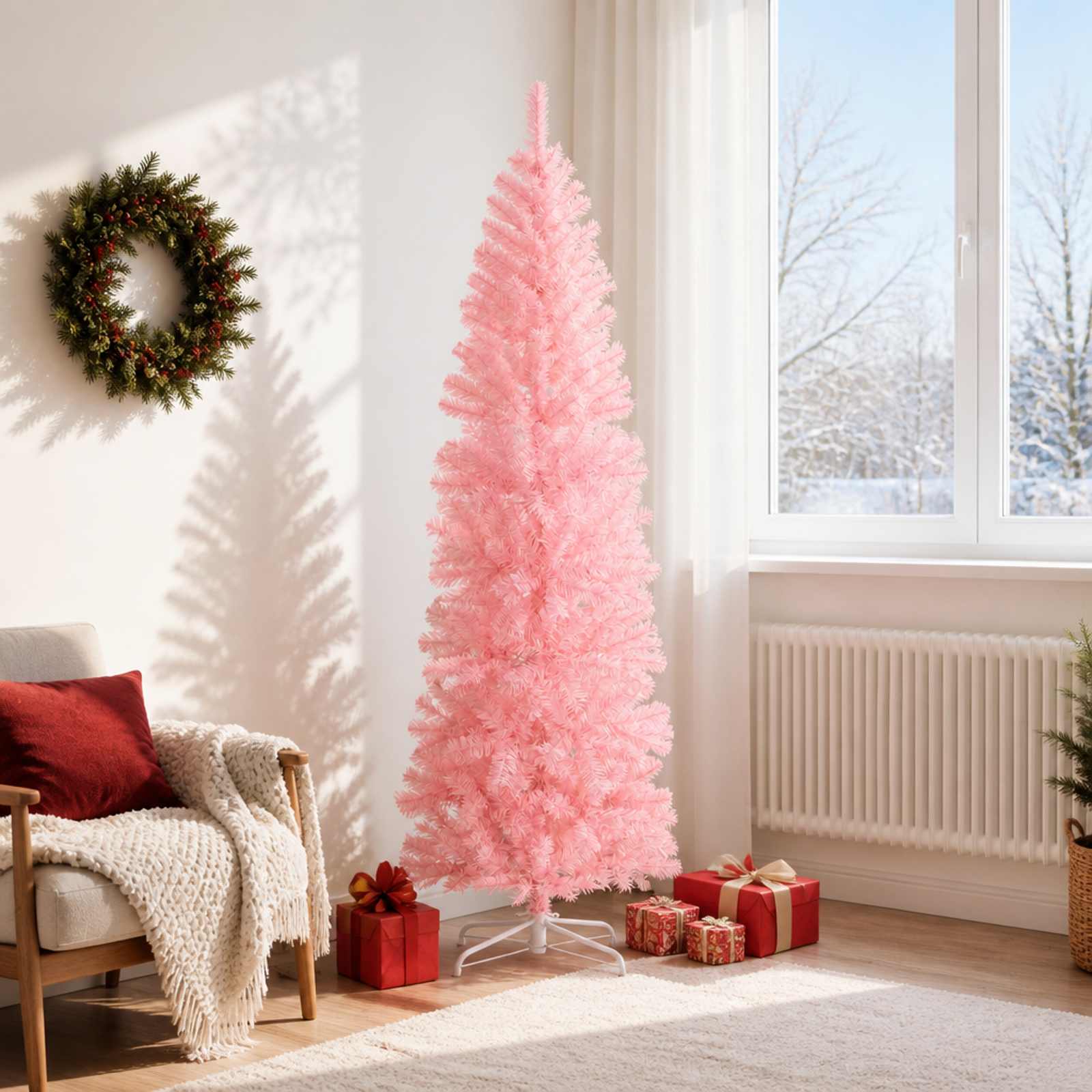 Kunstlik õhuke jõulukuusk 180 cm PVC ja teras Roosa