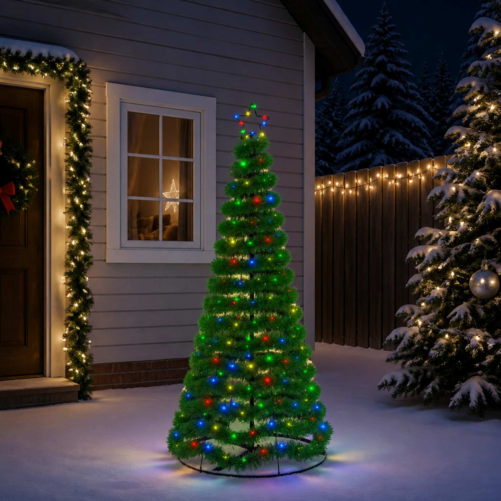 LED-tulede ja alusega karrast jõulupuu EKENAS 180 cm 220 LED-i