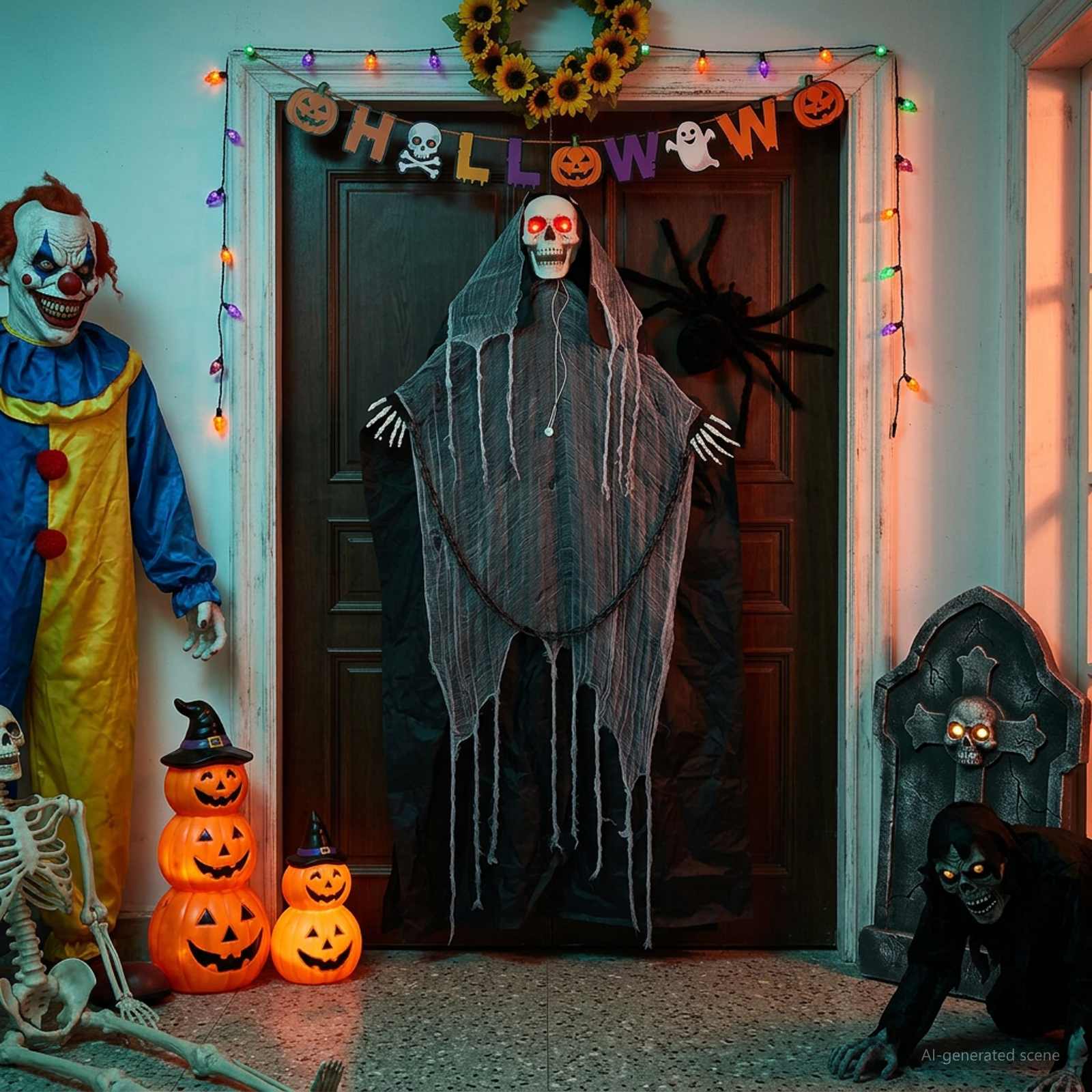 Halloweeni rippuv viikatemees SPOOKA Must 112 x 164 cm