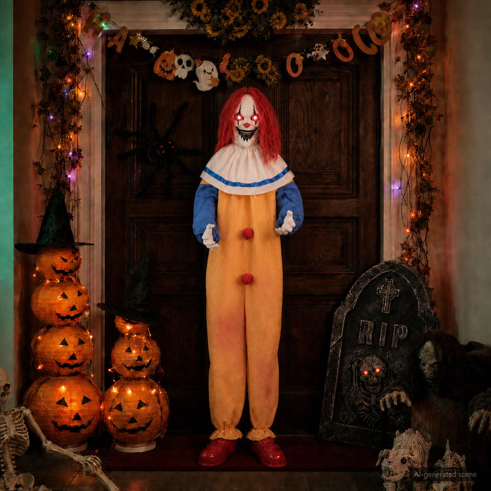 Hirmus halloweeni kloun SPOOKA Kollane ja Sinine 126,5 x 180 cm