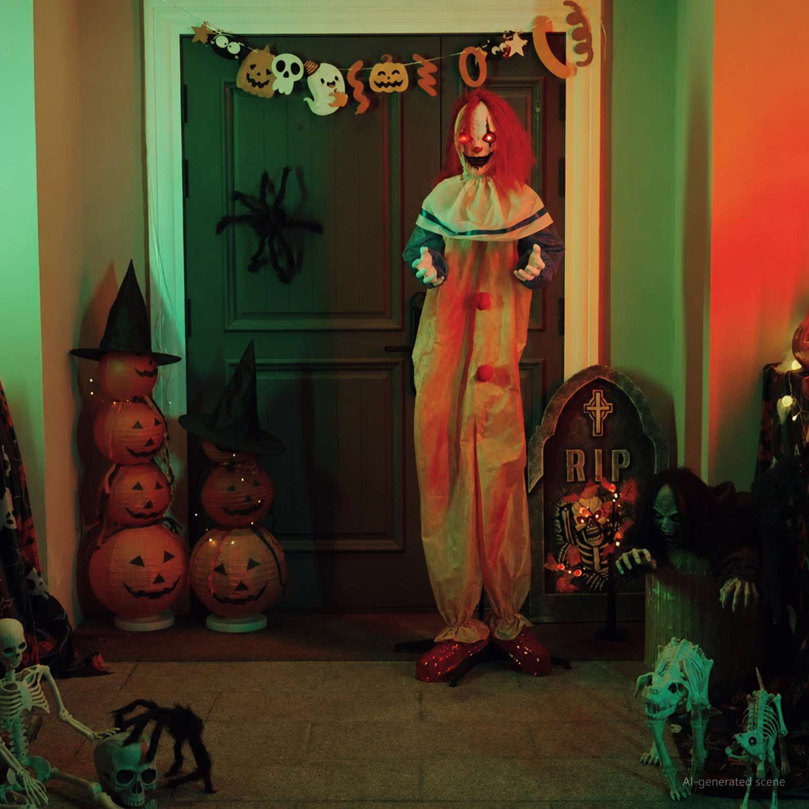 Hirmus halloweeni kloun SPOOKA Kollane ja Sinine 126,5 x 180 cm