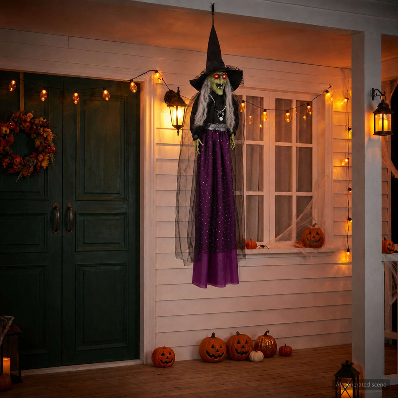 Halloweeni rippuv nõid SPOOKA Lilla 30 x 133 cm Plast ja kangas
