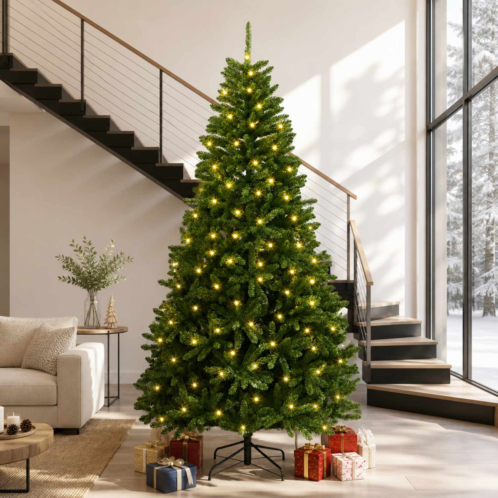 Kunstlik kokkupandav jõulupuu 300 cm 1000 LED-i Soe valge teras