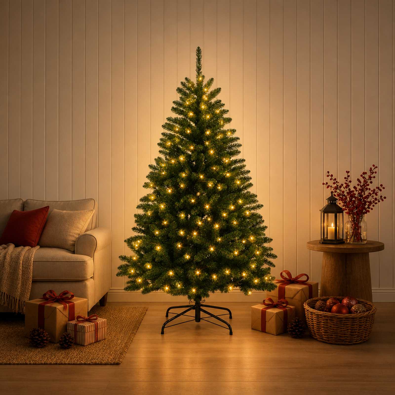 Kunstlik kokkupandav jõulupuu 180 cm 300 LED-i Soe valge teras