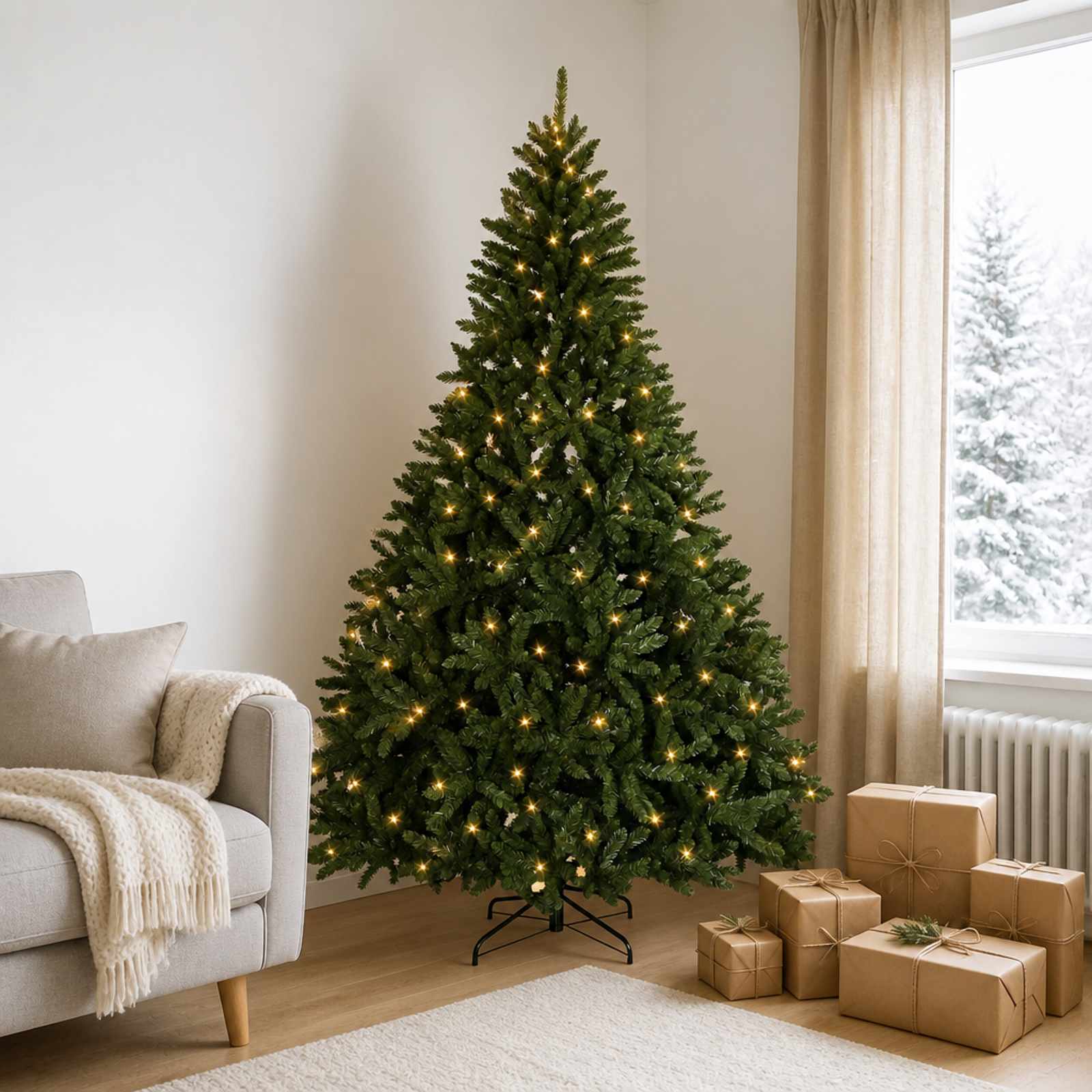 Kunstlik kokkupandav jõulupuu 210 cm 400 LED-i Soe valge teras