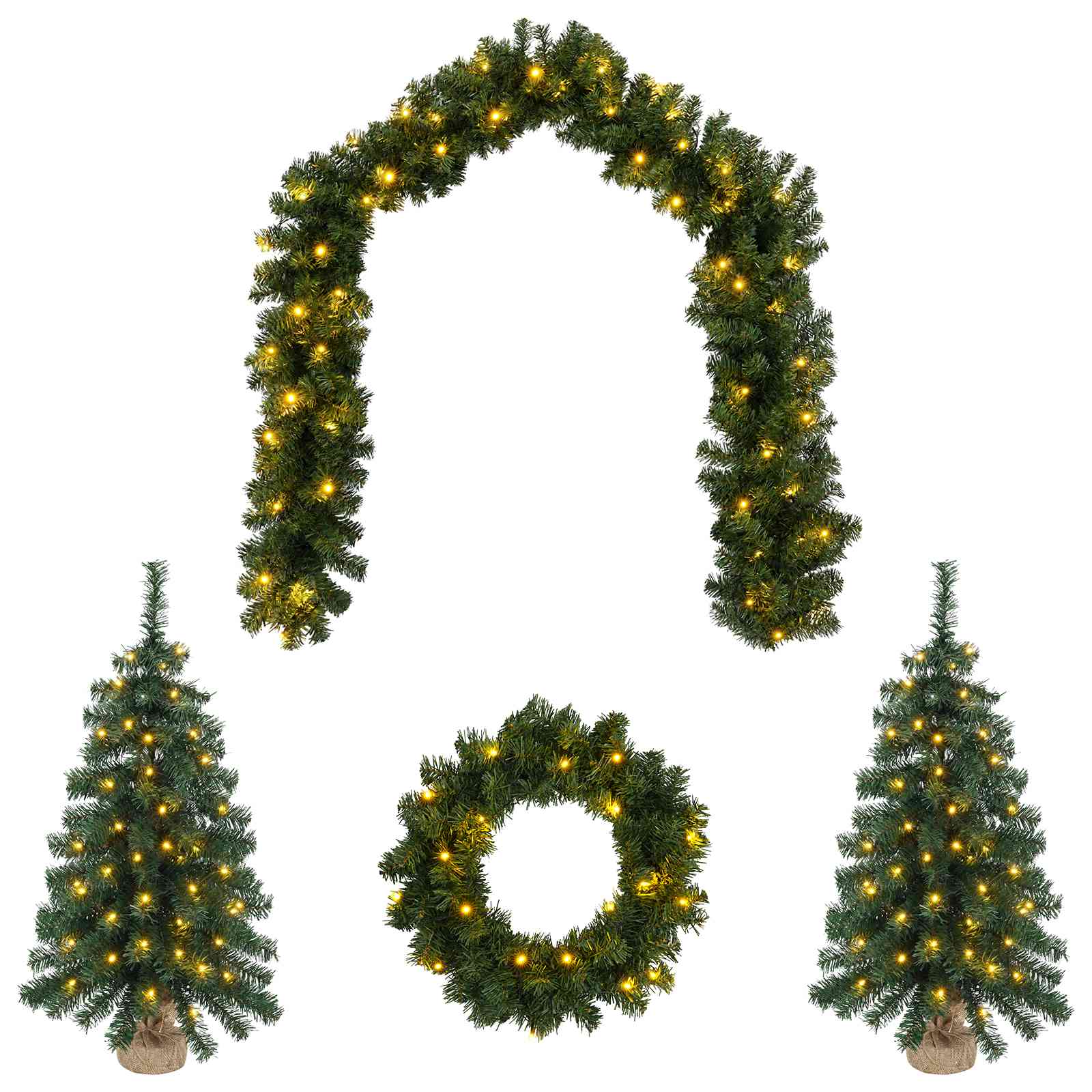 Mini jõulupuu komplekt 60 cm 125 LED-i Soe valge PVC Roheline