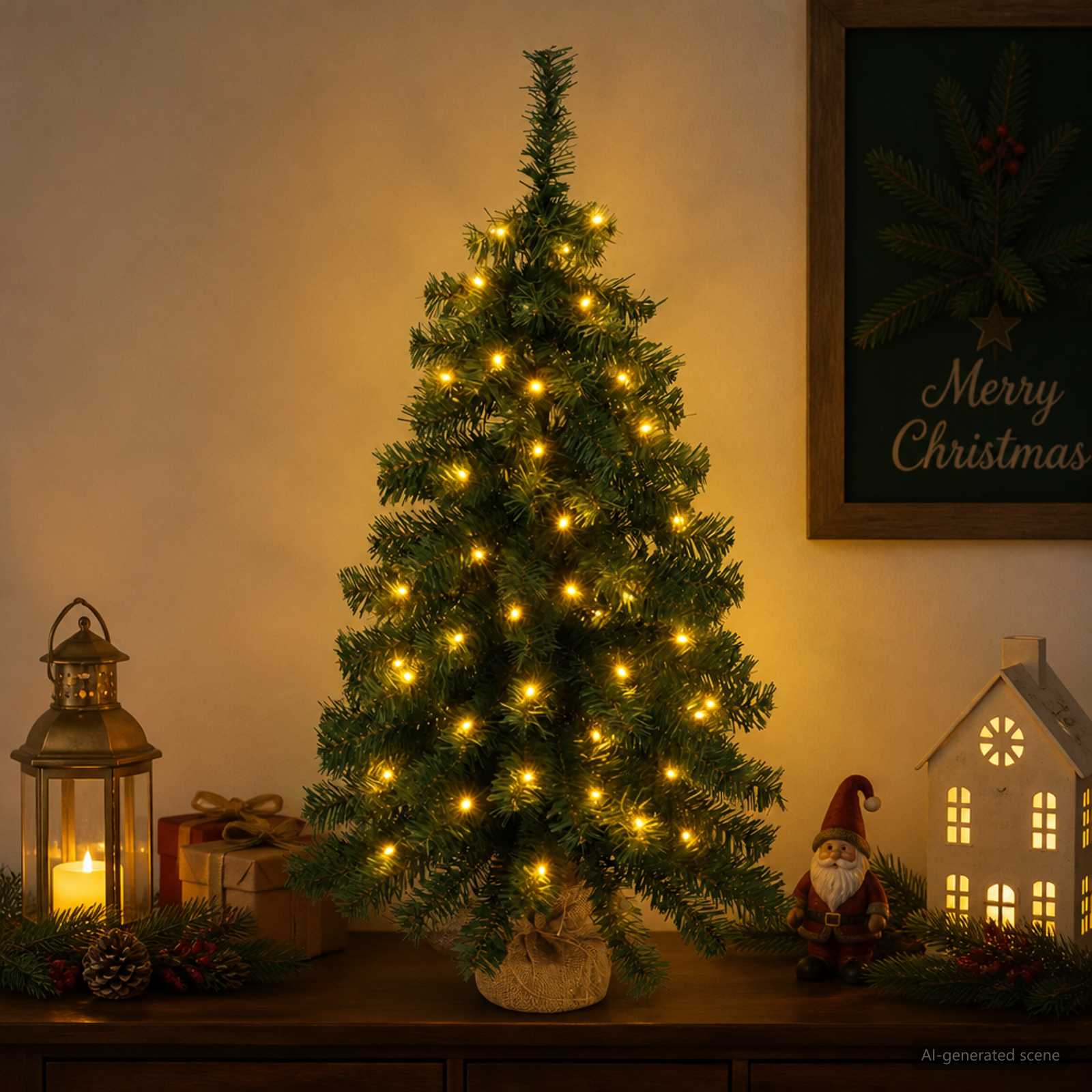 Mini jõulupuu 60 cm 25 LED-i Soe valge PVC Roheline