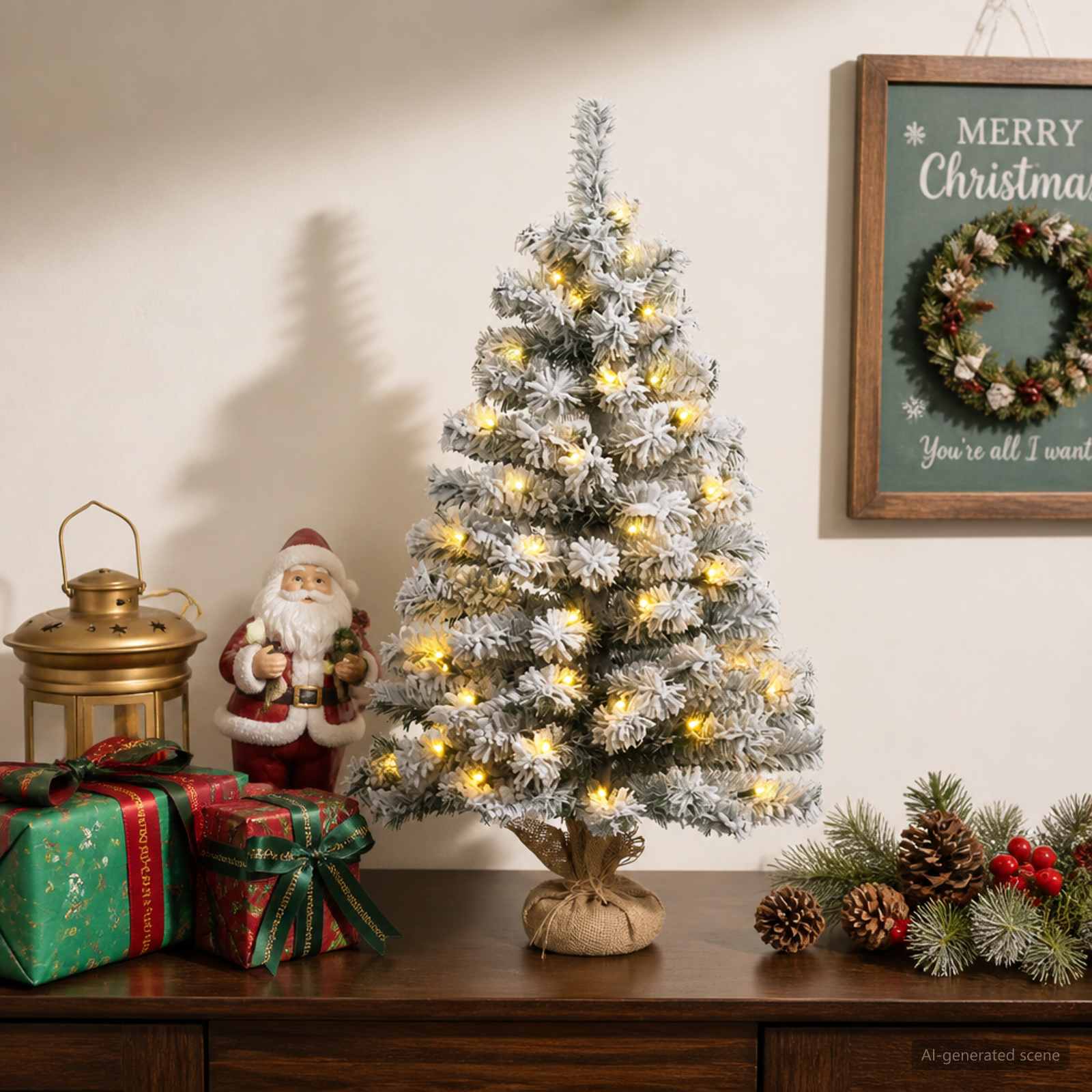 Mini jõulupuu 45 cm 25 LED-i Soe valge PVC Roheline ja Valge