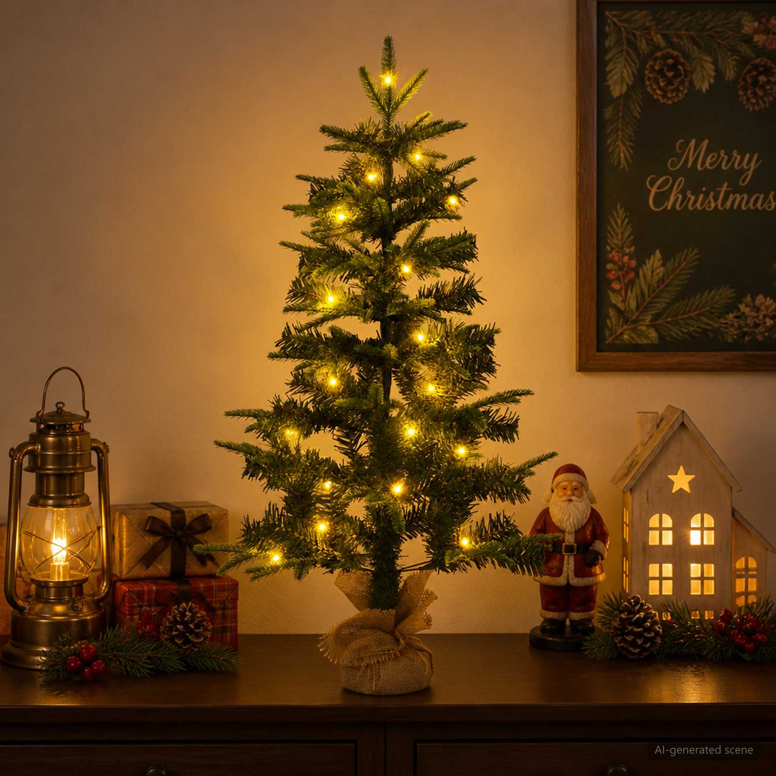 Mini jõulupuu 60 cm 25 LED-i Soe valge PVC ja PE Roheline
