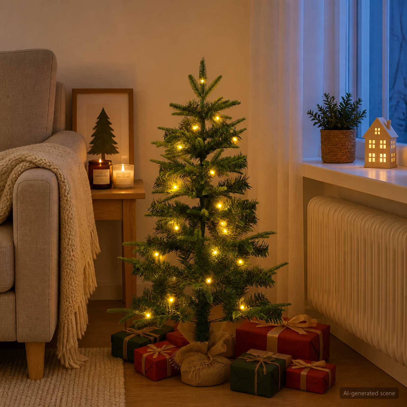 Mini jõulupuu 90 cm 50 LED-i Soe valge PVC ja PE Roheline