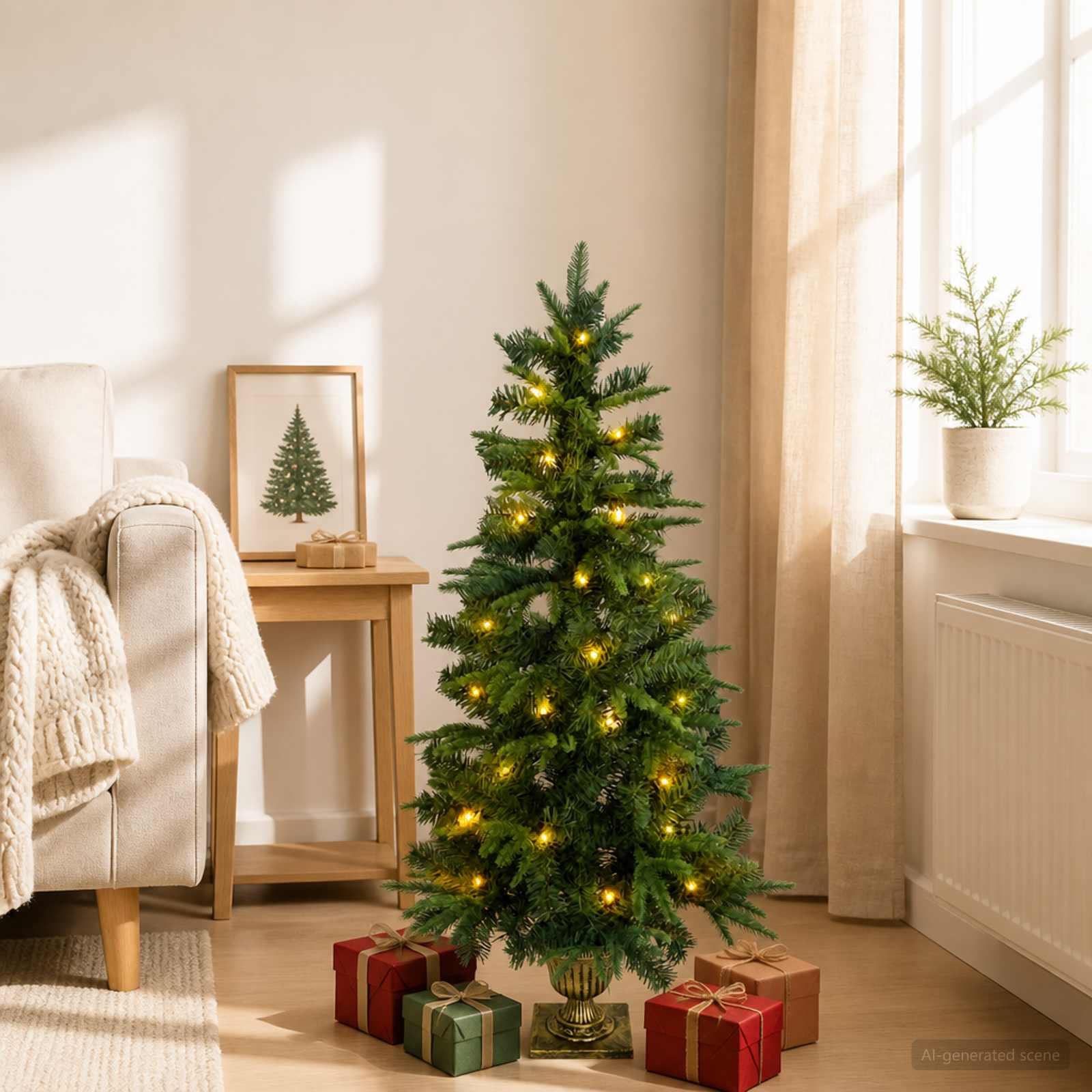Mini jõulupuu 120 cm 100 LED-i Soe valge PVC ja PE Roheline