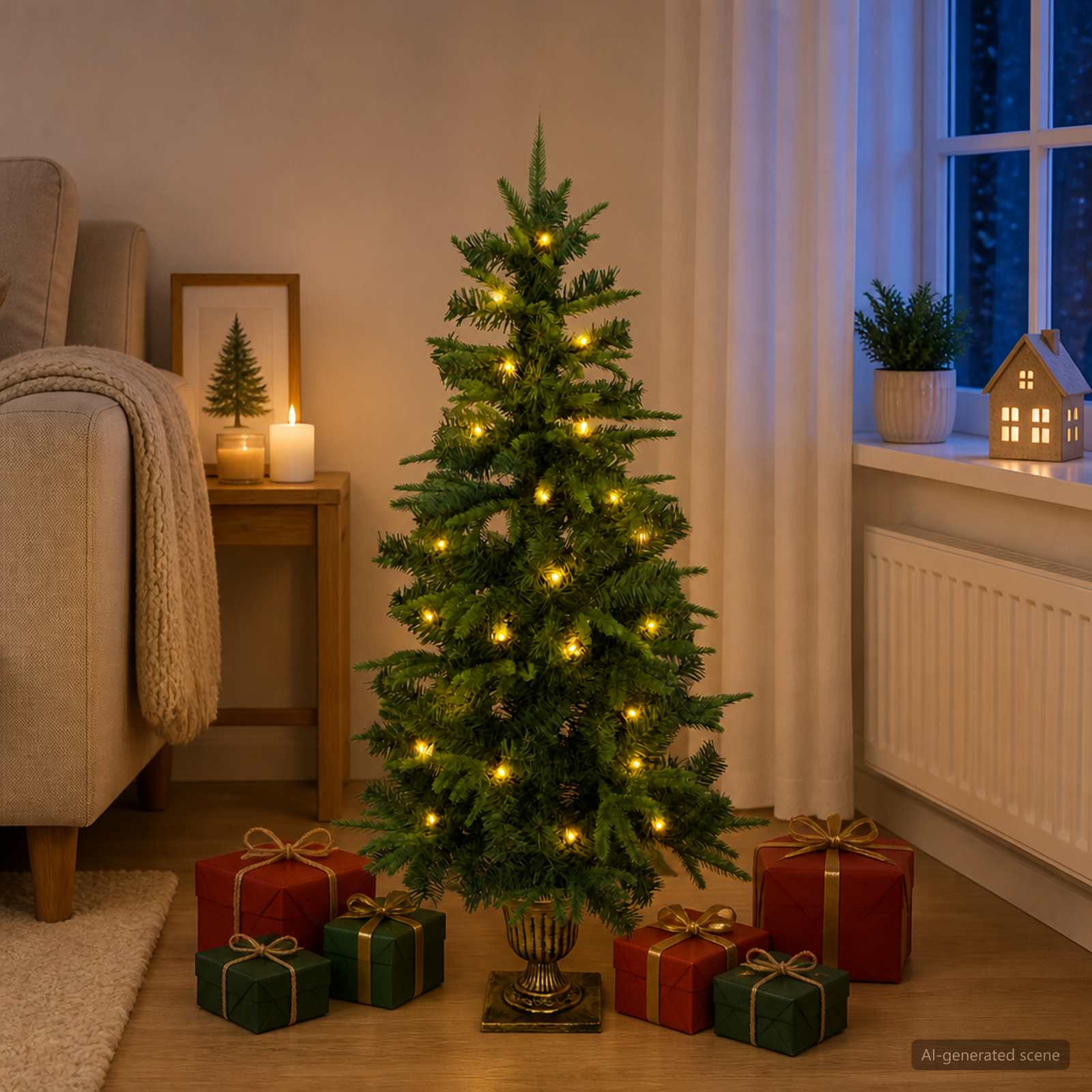 Mini jõulupuu 120 cm 100 LED-i Soe valge PVC ja PE Roheline