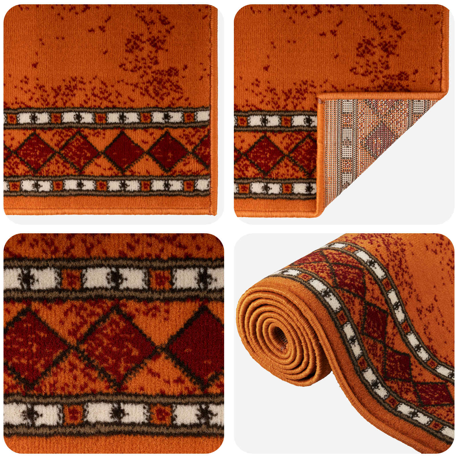 Jooksurug FLORNES Kootud Oranž Teemandid 80 x 200 cm PP 7 mm