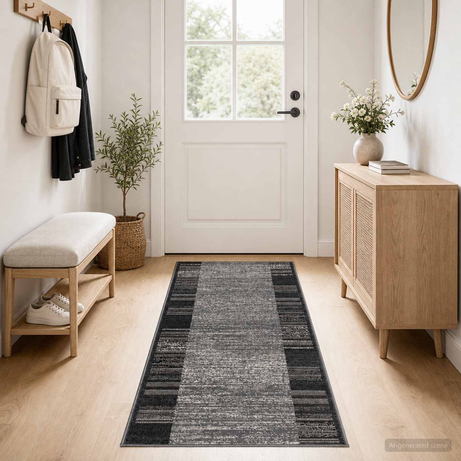 Jooksurug FLORNES Kootud Hall Triibud 80 x 250 cm PP 7 mm
