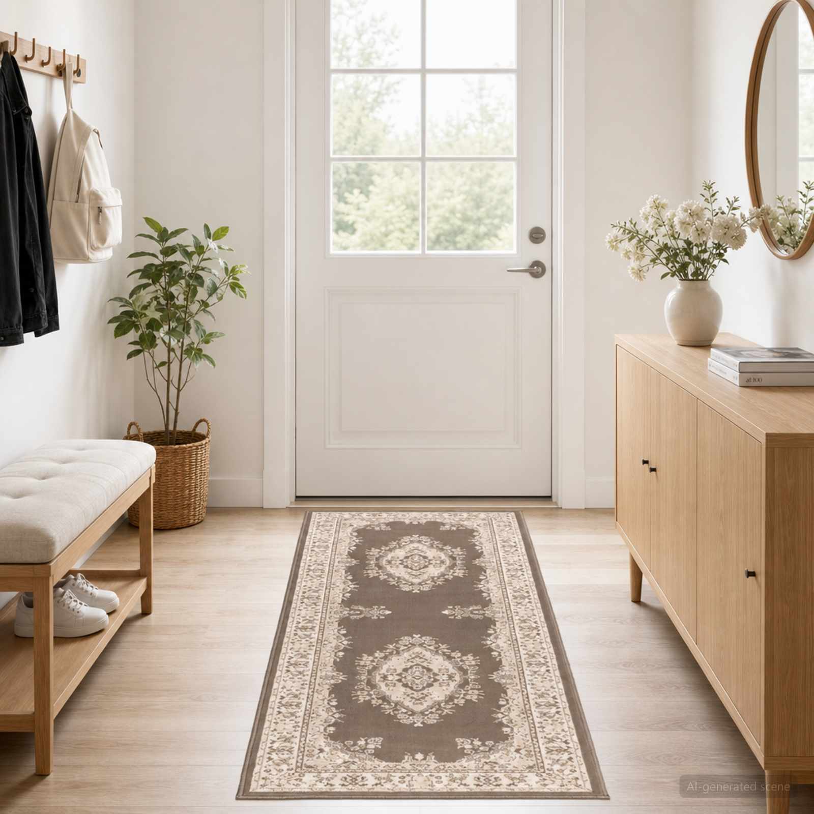 Jooksurug FLORNES Kootud Taupe muster 80 x 150 cm PP 7 mm