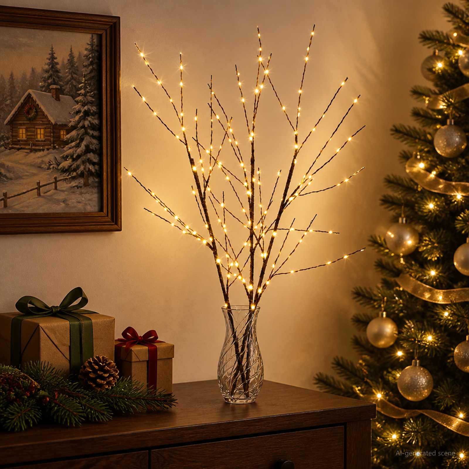 LED-vaskokstega jõulukaunistus 3 tk Pruun 62 cm Teras 165 LED-i