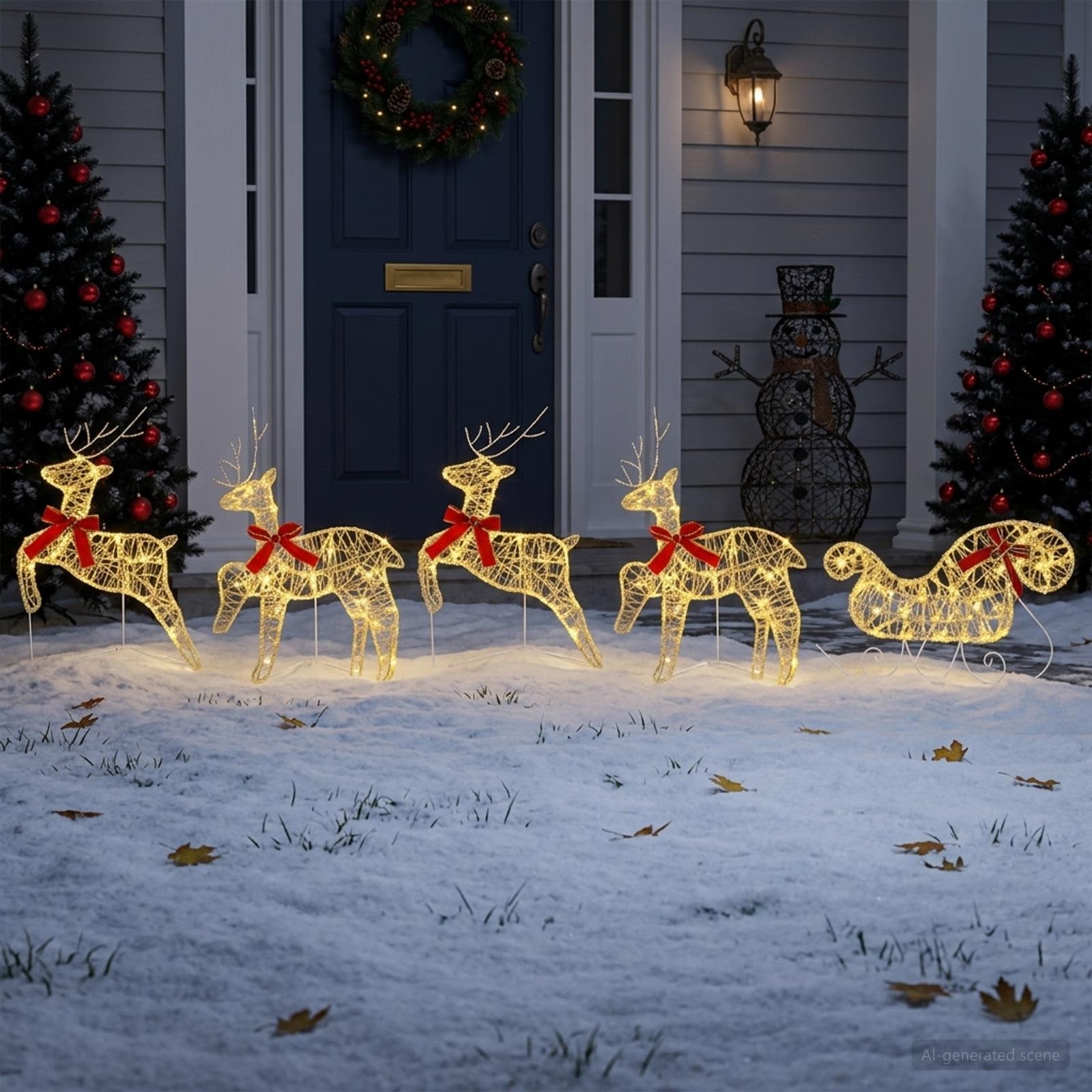 Jõulupõder saaniga 5 tk 100 LED-i Soe valge 43 x 19 x 65 cm