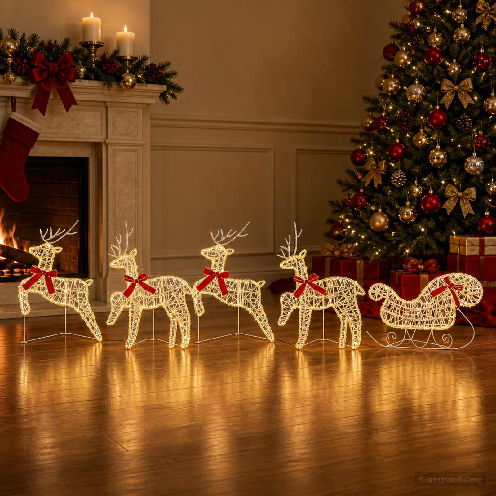 Jõulupõder saaniga 5 tk 100 LED-i Soe valge 43 x 19 x 65 cm