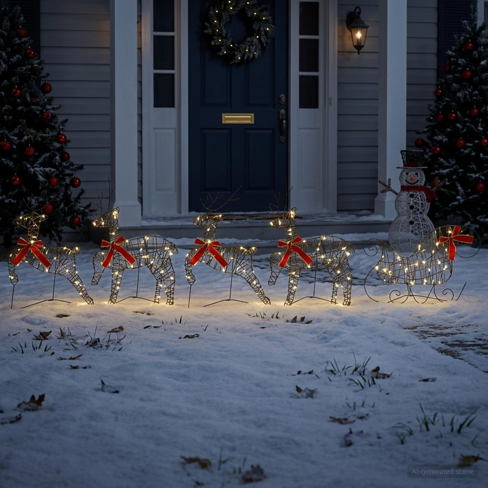Jõulupõder saaniga 5 tk 100 LED-i Soe valge 43 x 19 x 65 cm