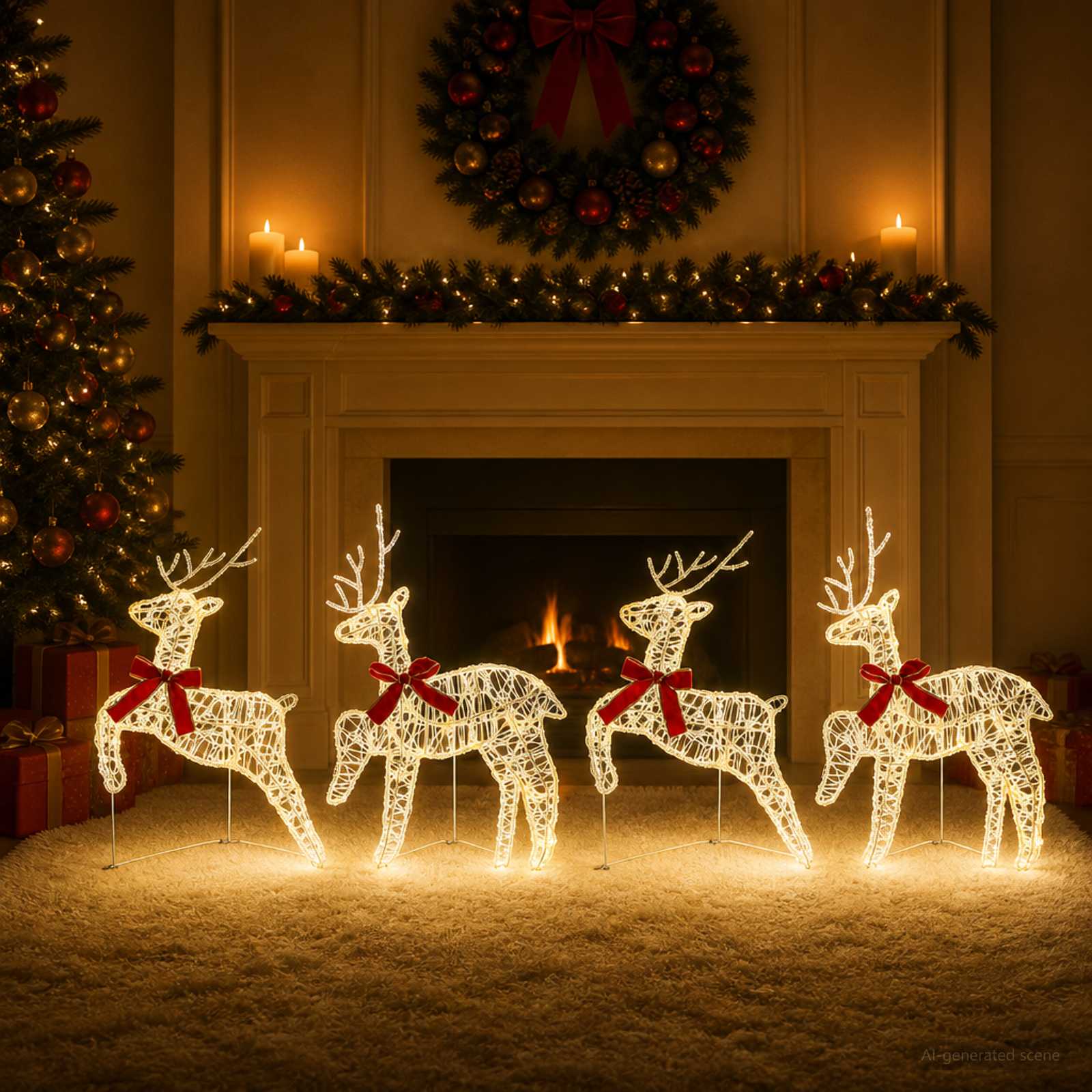 Jõuluvana põhjapõder 4 tk 80 LED-i Soe valge 43 x 19 x 65 cm