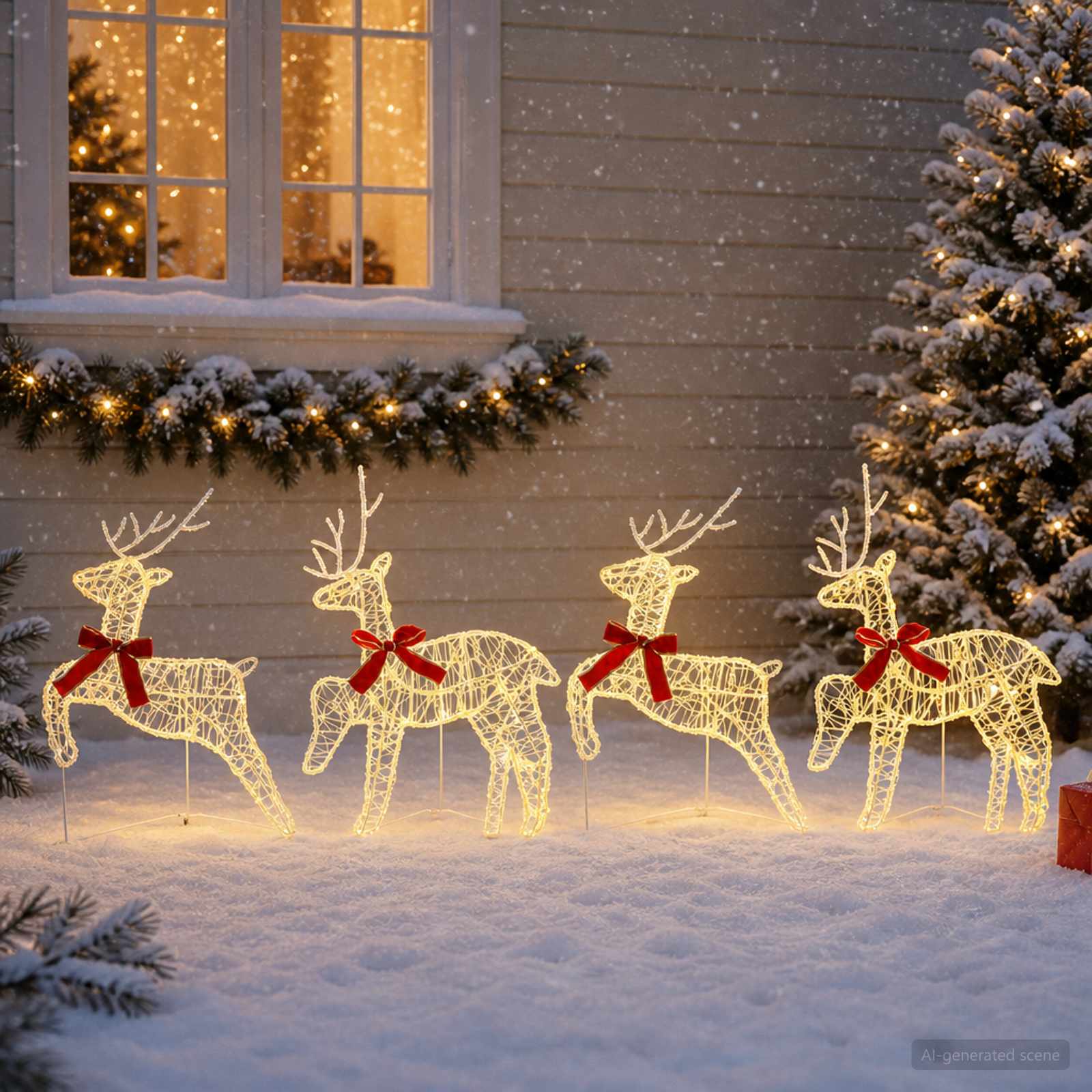 Jõuluvana põhjapõder 4 tk 80 LED-i Soe valge 43 x 19 x 65 cm