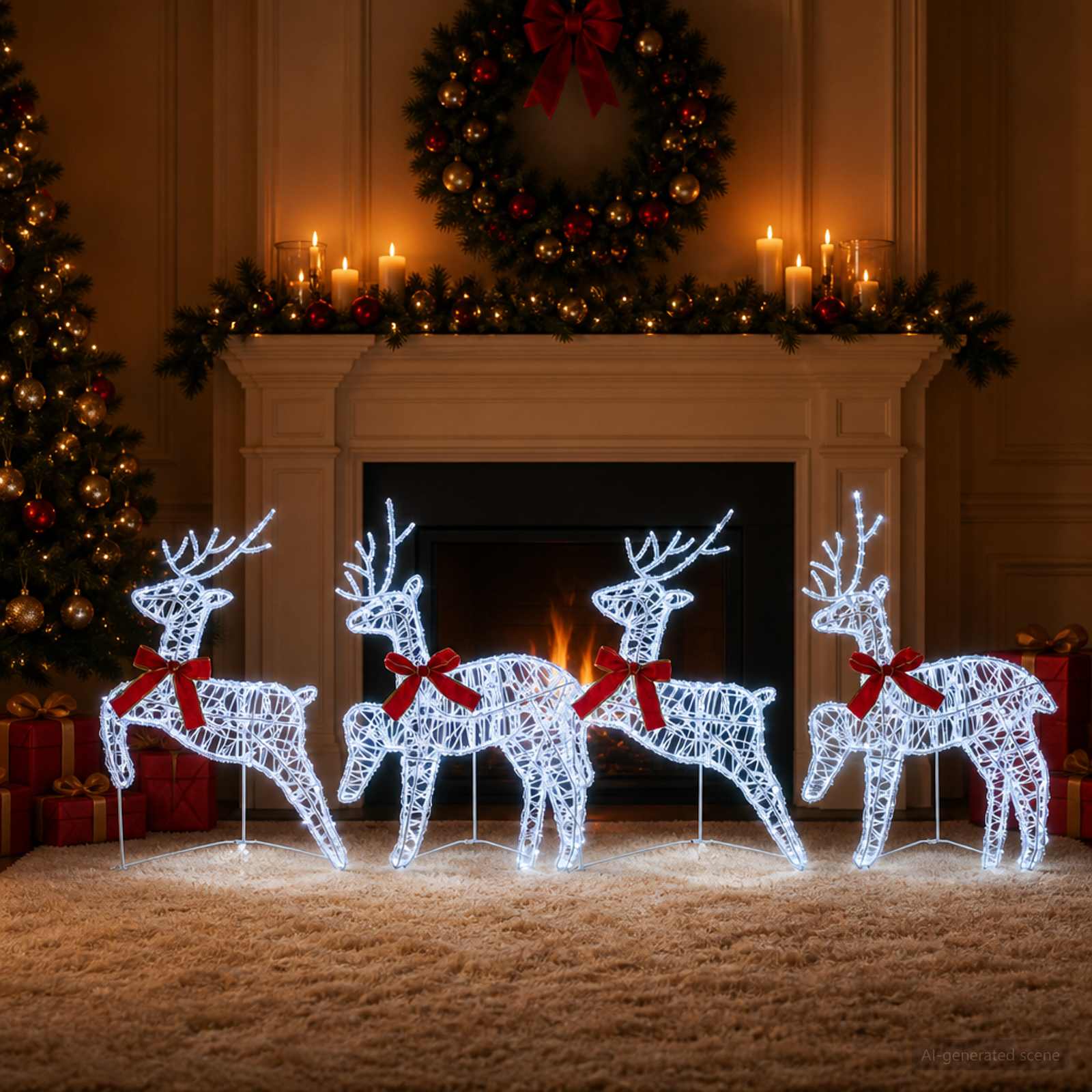 Jõuluvana põhjapõder 4 tk 80 LED-i Külm valge 43 x 19 x 65 cm