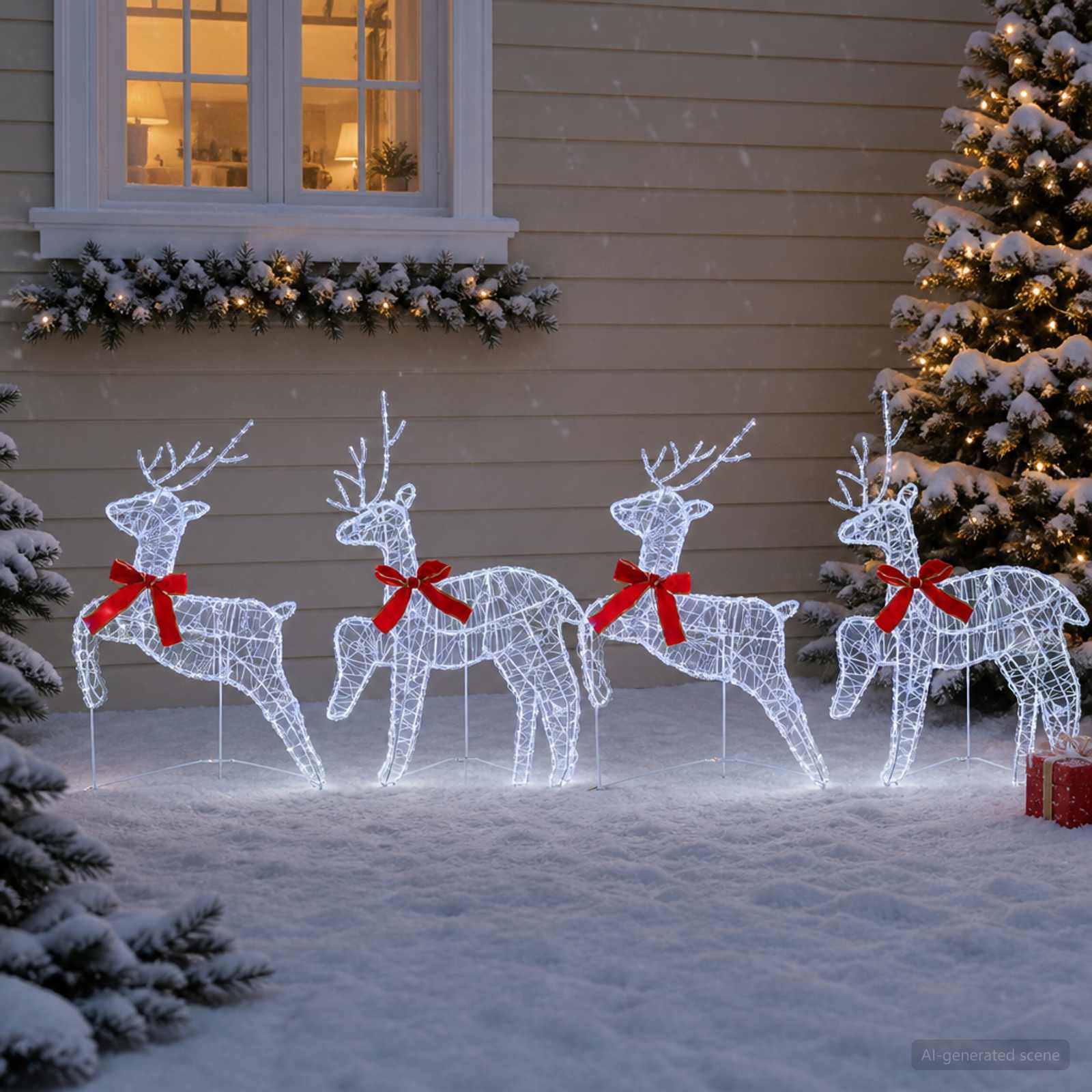 Jõuluvana põhjapõder 4 tk 80 LED-i Külm valge 43 x 19 x 65 cm