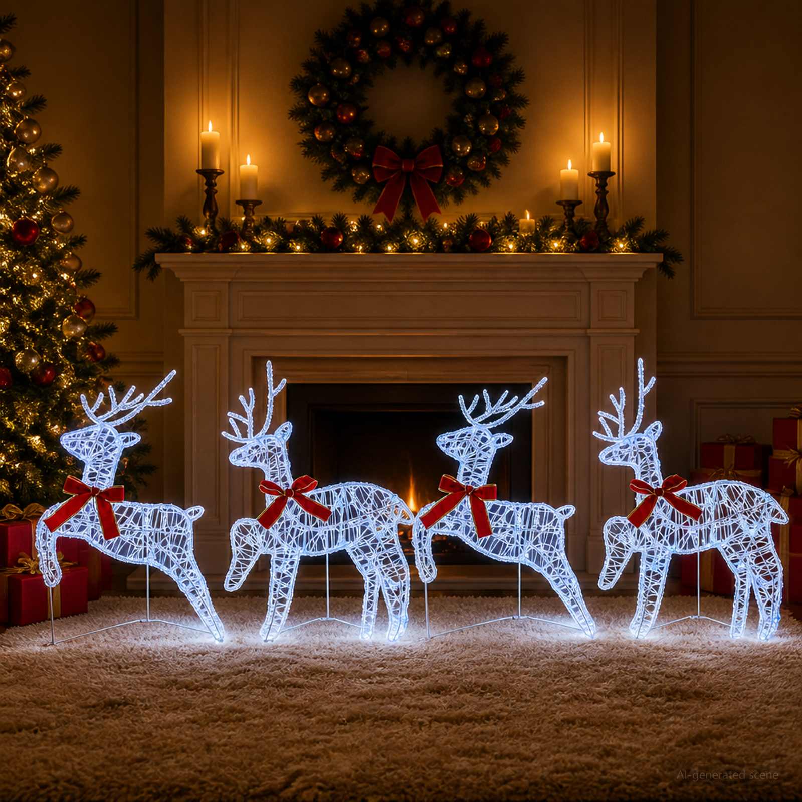 Jõuluvana põhjapõder 4 tk 80 LED-i Sinine 43 x 19 x 65 cm
