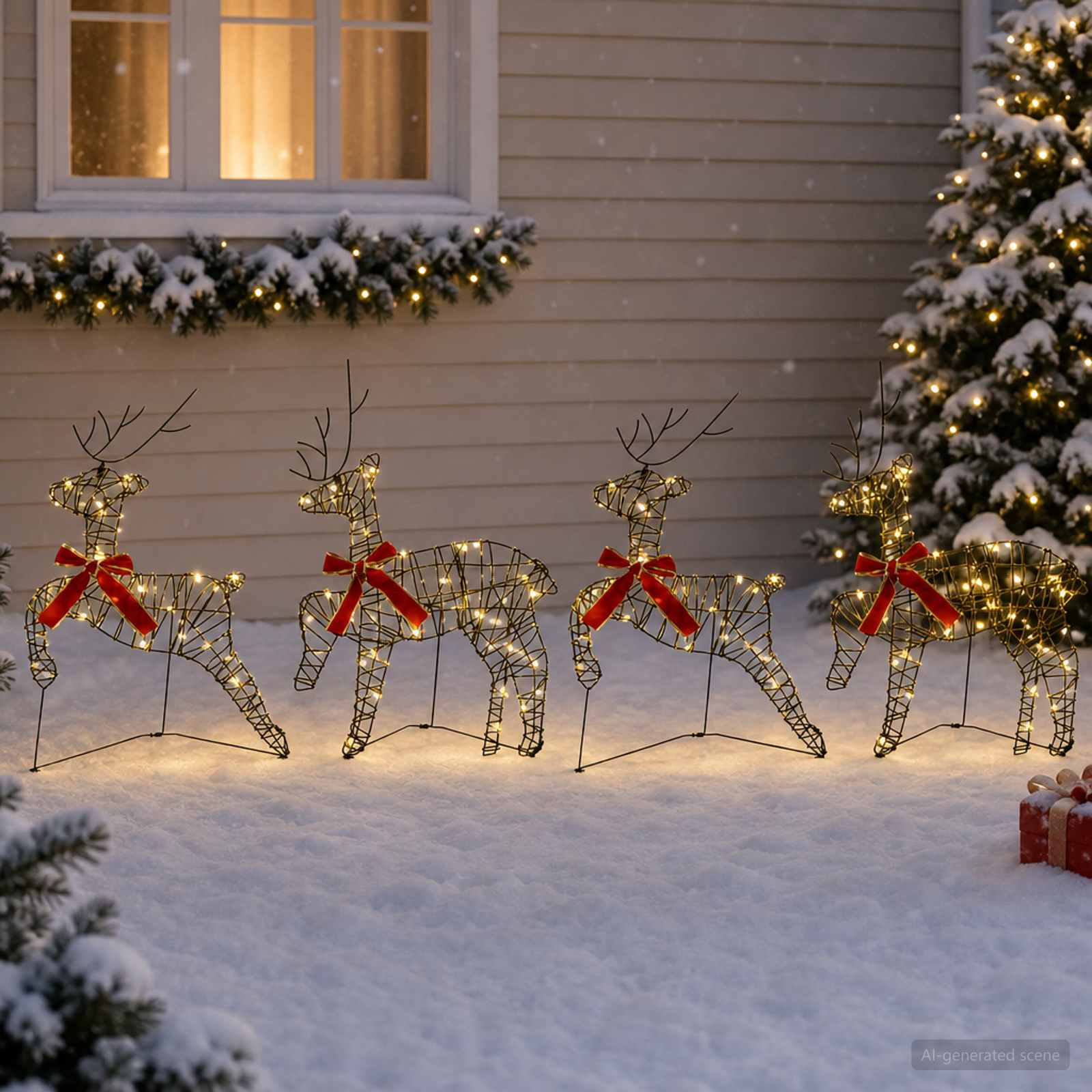 Jõuluvana põhjapõder 4 tk 80 LED-i Soe valge 43 x 19 x 65 cm