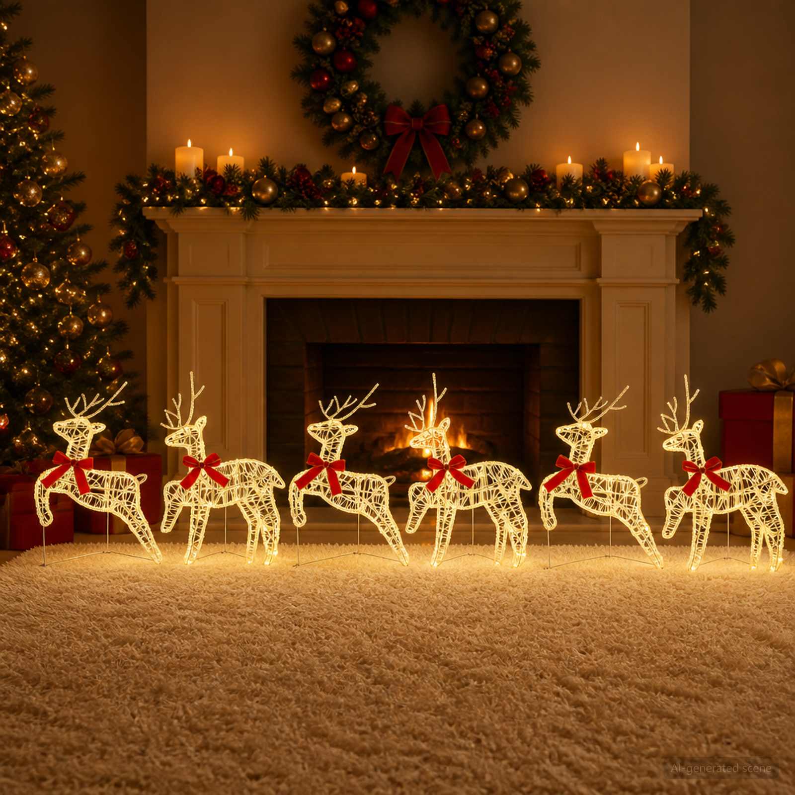 Jõuluvana põhjapõder 6 tk 80 LED-i Soe valge 43 x 19 x 65 cm