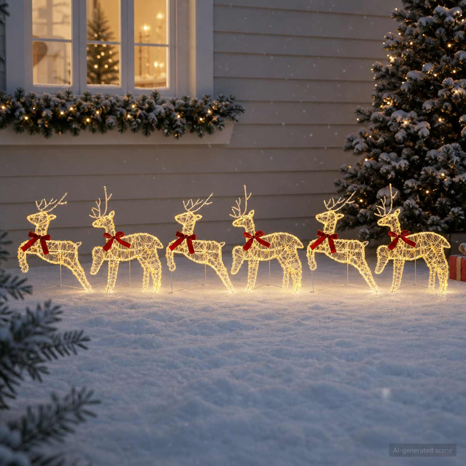 Jõuluvana põhjapõder 6 tk 80 LED-i Soe valge 43 x 19 x 65 cm