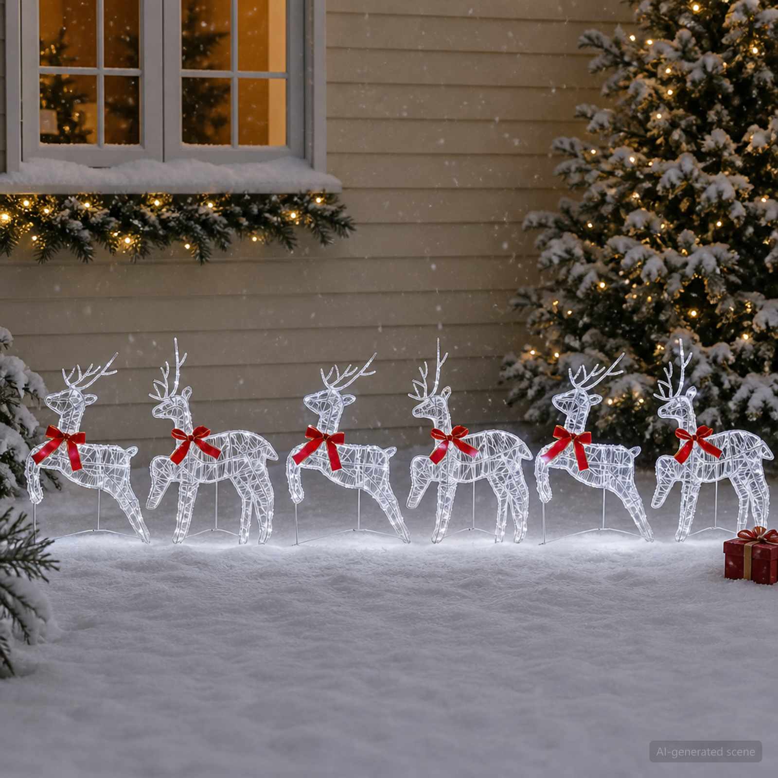 Jõuluvana põhjapõder 6 tk 80 LED-i Külm valge 43 x 19 x 65 cm