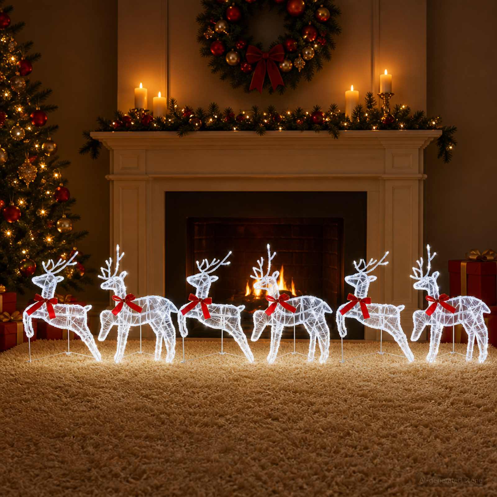 Jõuluvana põhjapõder 6 tk 80 LED-i Külm valge 43 x 19 x 65 cm