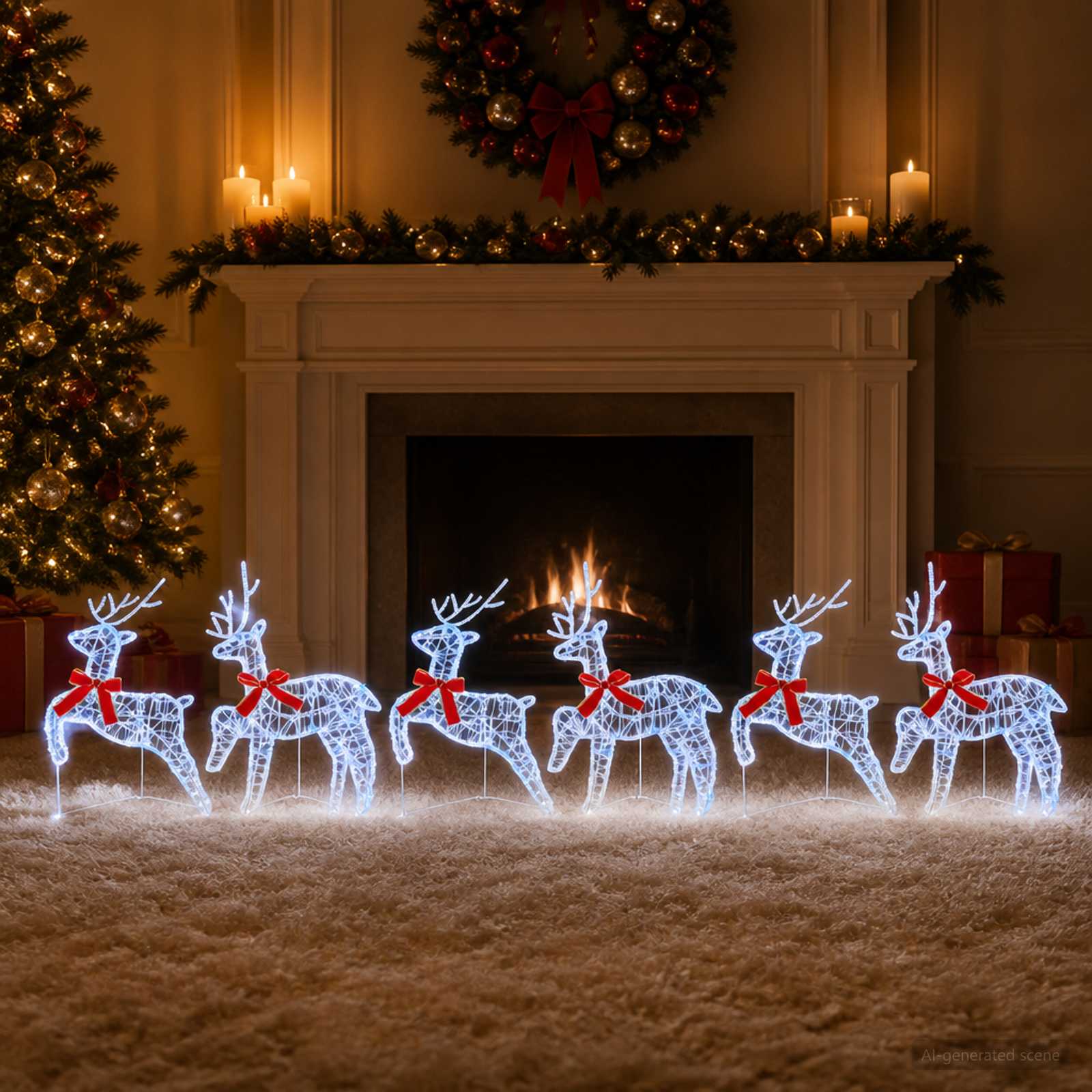 Jõuluvana põhjapõder 6 tk 80 LED-i Sinine 43 x 19 x 65 cm