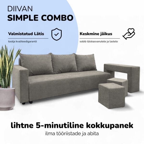 Kahekohaline lahtikäiv diivan lauakese ja tumbadega COMBO