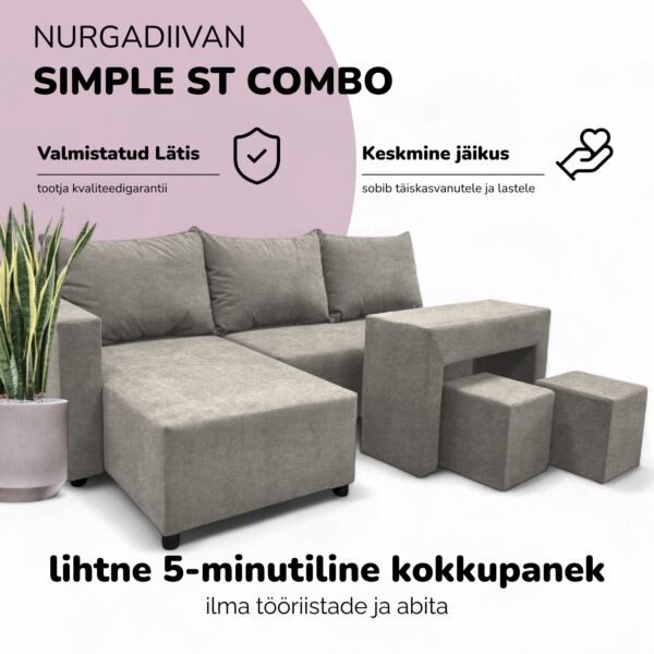 Nurgadiivanvoodi lauakese ja tumbadega ST COMBO