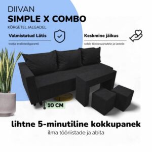 Kahekohaline lahtikäiv diivan lauakese ja tumbadega X COMBO